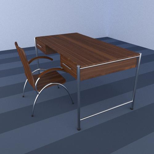chrome & wood desk & chair preview image